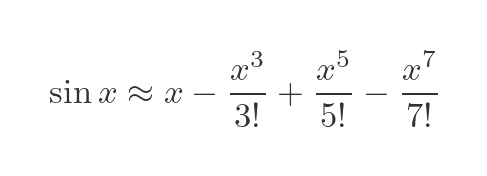 Maclaurin expansion of sine function 4 terms